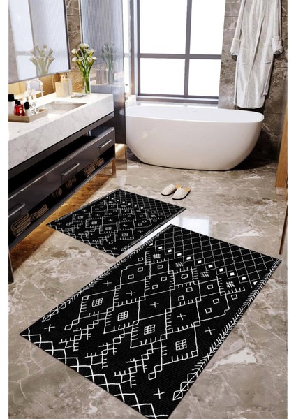 Dijital Baskılı Kaymaz Taban Yıkanabilir 2'li Banyo Paspası Halı Takımı NH-KLZT-SD-556