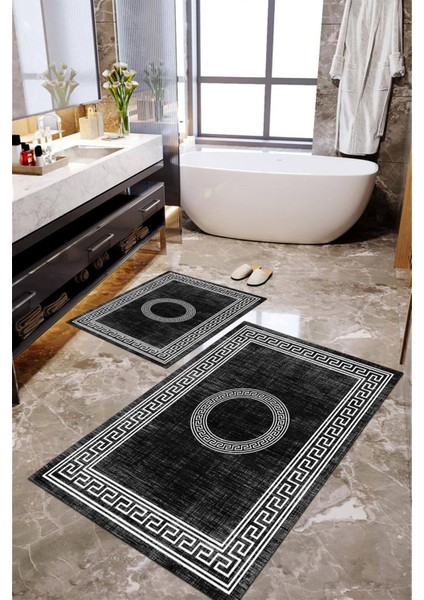 Dijital Baskılı Kaymaz Taban Yıkanabilir 2'li Banyo Paspası Halı Takımı NH-KLZT-SD-586
