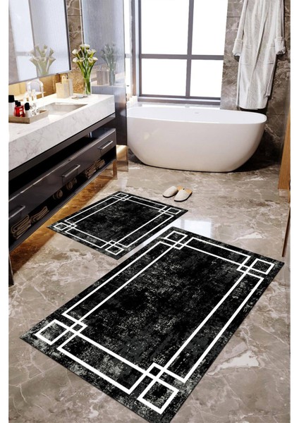 Dijital Baskılı Kaymaz Taban Yıkanabilir 2'li Banyo Paspası Halı Takımı NH-KLZT-SD-597