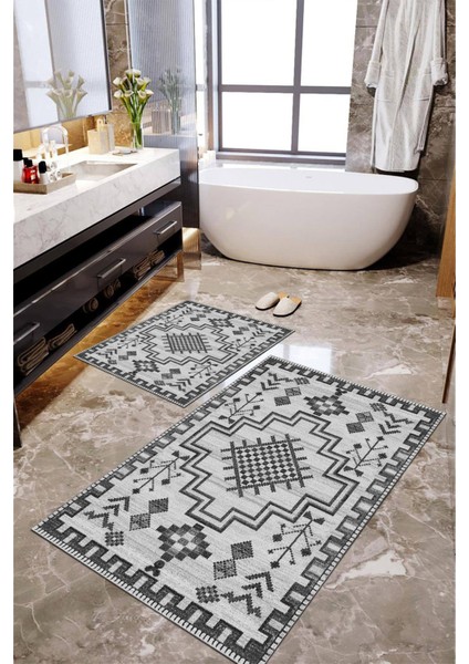 Dijital Baskılı Kaymaz Taban Yıkanabilir 2'li Banyo Paspası Halı Takımı NH-KLZT-SD-807