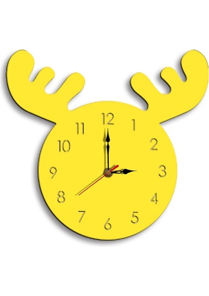 Geyik Kafası Desen Oturma Odası Dekoratif Duvar Saati Sarı (Yurt Dışından)