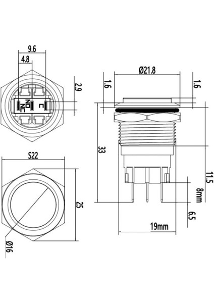 19A-G1Z 19MM Çıkık Anahtarlı Metal Buton modelleri