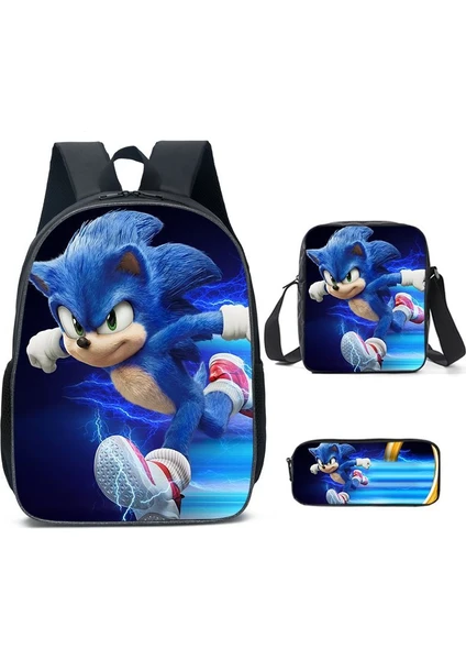 FIY 3 Parça Sonic Okul Sırt Çantası Set - Siyah/Mavi (Yurt Dışından)