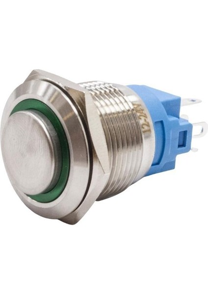 19A-G1-E 19MM Çıkık Yaylı Işıklı Metal Buton - Yeşil