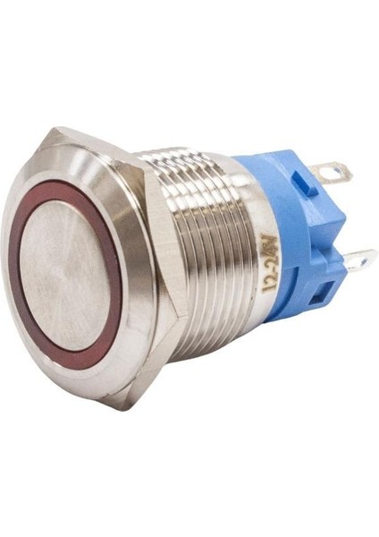 19A-P1Z-E 19MM Düz Anahtarlı Işıklı Metal Buton - Kırmızı