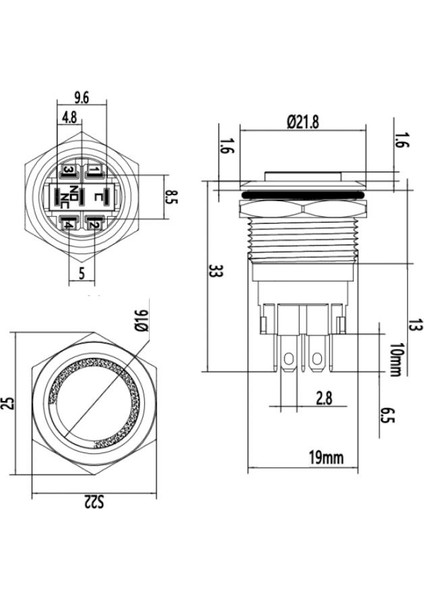 19A-G1Z-E 19MM Çıkık Anahtarlı Işıklı Metal Buton - Mavi modelleri