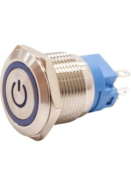 19A-P1Z-EC 19MM Düz Anahtarlı Işıklı Power Metal Buton - Mavi