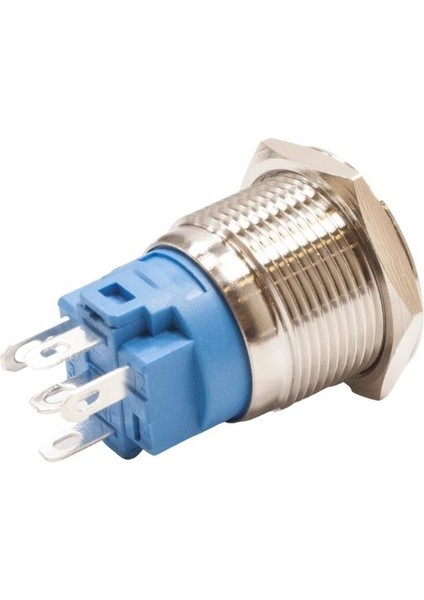 19A-P1Z-EC 19MM Düz Anahtarlı Işıklı Power Metal Buton - Mavi