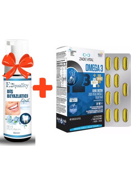 E2'Quality Diş Beyazlatıcı Köpük + Zade Vital Premium Omega 3 Balık Yağı Genel Destek 45 Kapsül