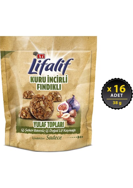 Lifalif Kuru İncirli Fındıklı Yulaf Topları 38 g x 16 Adet