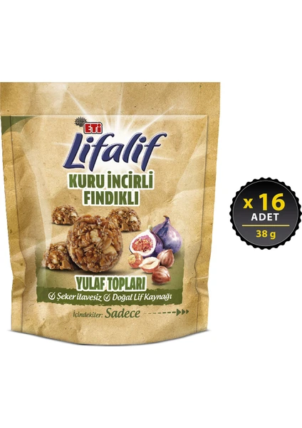 Lifalif Kuru İncirli Fındıklı Yulaf Topları 38 g x 16 Adet