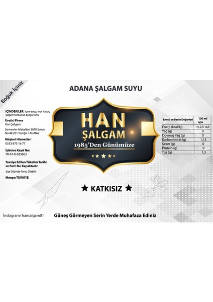 Katkısız Adana Şalgam Suyu ACISIZ 330 ml (24 Adet)