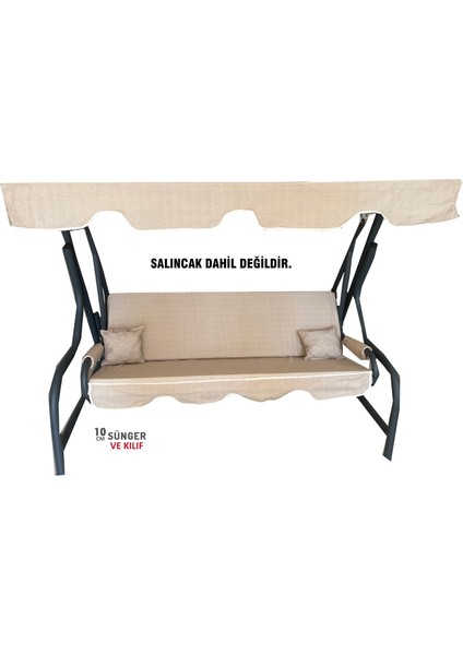 3 Kişilik Salıncak Minder Seti Süngerli Kılıfı Krem Bahçe Minderi