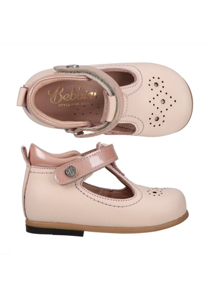%100 El Yapımı-Ortopedik Pudra Kız Çocuk Ilk Adım Ayakkabısı-El Yapımı