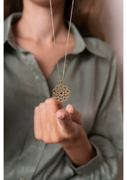 Yaşam Çiçeği Parlement Taşlı 14 K Gold Kaplama Kadın Kolye