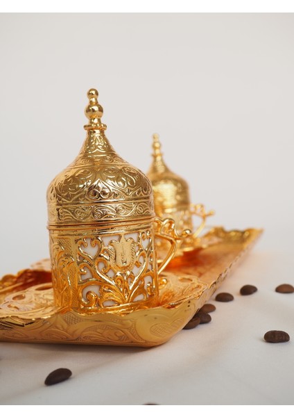 Osmanlı Motifli 2'li Türk Kahve Seti Tepsili
