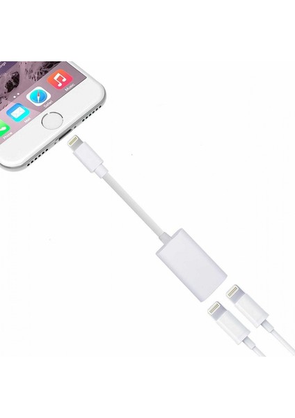 Iphone Çift Lightning Çıkışlı Kablo Beyaz Dual Audio To Charge Adaptör MA015