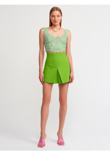 70347 Pileli Şort Etek-Fıstık Y.