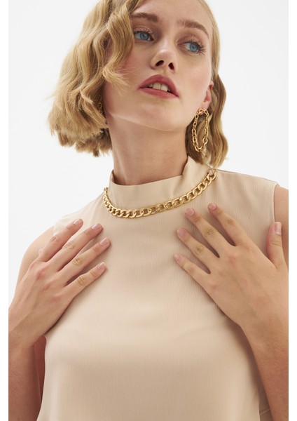 Aksesuar Detaylı Volanlı Bluz - Bej fiyatları