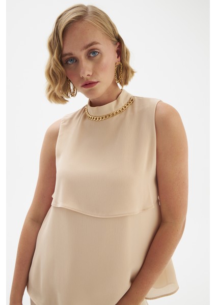 Aksesuar Detaylı Volanlı Bluz - Bej modelleri