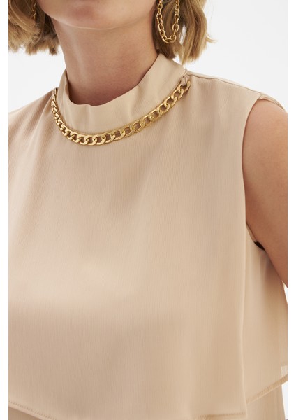 Aksesuar Detaylı Volanlı Bluz - Bej fırsatları