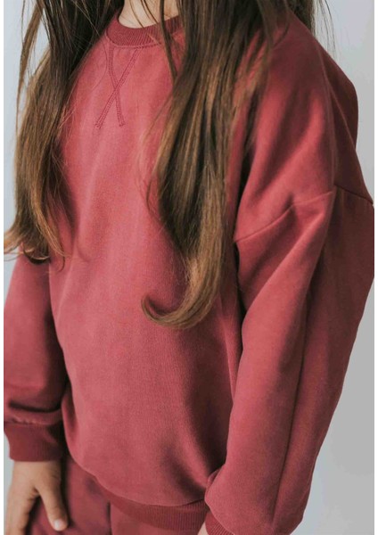 Basıc Karyoka Detaylı Sweatshirt Takım Bordo