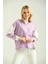 Lila Fermuarlı Basic Örme Renk Bloklu Ince Sweatshirt 1