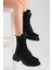 Kadın Siyah Süet Rahat Kalıp Bağcıklı Uzun Bot 1