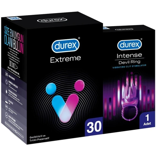 Durex Extreme 30'li Geciktiricili ve Tırtıklı Prezervatif+Durex Intense Devil Ring Titreşimli Halka