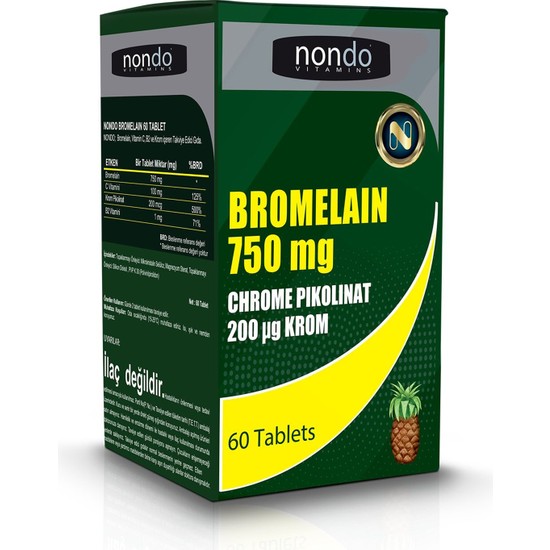 Nondo Bromelain 750mg & Krom Pikolinat 60 Tablet 2 Adet Fiyatı