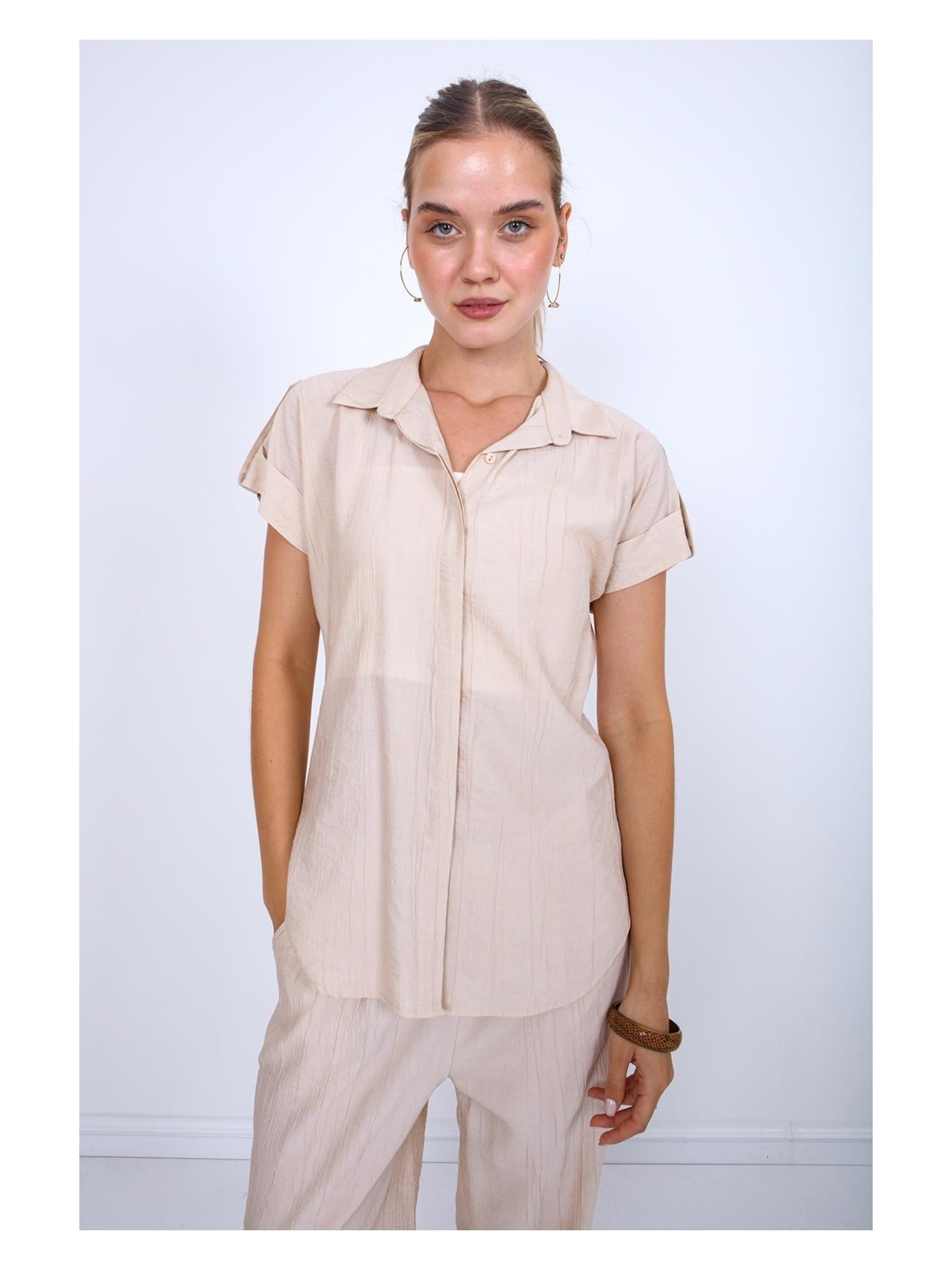 Vitrin Kol Detaylı Kısa Kol Gömlek - Görsel 3