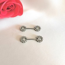 Bylin Cerrahi Çelik Zirkon Taşlı Memeucu Piercingi 14 Mm( 2 Adet)