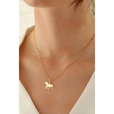 14 Ayar Altın Singapur Zincir At Kolye