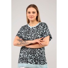 Sea Moda Leopar Desenyanları Yırtmaçlı Yağ Yıkama Kısa Kol Tshirt-Açık Yeşil