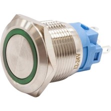 Motorobit 19A-P1-E 19MM Düz Yaylı Işıklı Metal Buton - Yeşil