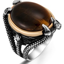 Modasilvers 925 Ayar Gümüş Kaplan Gözü Taşlı Pençeli Erkek Yüzük