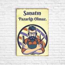 Trend Poster Erkek Kuaförü Retro Ahşap Poster