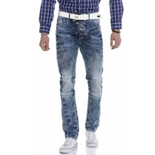 Cipo & Baxx CD346 Dıştan Düğmeli Parçalı Mavi Erkek Kot Pantolon