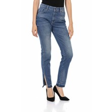 WD449 Yırtmaçlı Basic Mavi Mom Jeans