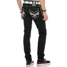 CD553 Nakışlı Cep Detaylı Siyah Kot Pantolon