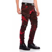 CD558 Bordo Gölge Desenli Taşlı Fermuarlı Kargo Cep