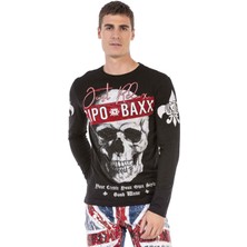 Cipo & Baxx CL454 Taşlı Kurukafa Ince Siyah Sweatshirt