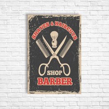 Trend Poster Erkek Kuaförü Retro Ahşap Poster