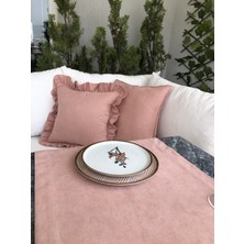 Kadife Dokulu Dertsiz Pudra Pembe Kısa Runner
