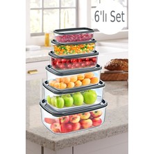 Mim Life 6'lı Set Dikdörtgen Saklama Kabı Seti Şeffaf Gri