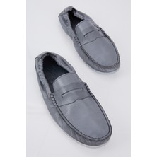 Tonny Black Erkek Gri Arkası Lastikli Rahat Kalıp Hakiki Deri Loafer