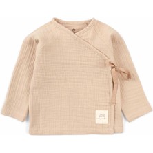 Little Gusto Kruvaze Yaka Müslin Bebek Ceketi Bej Organik Pamuk