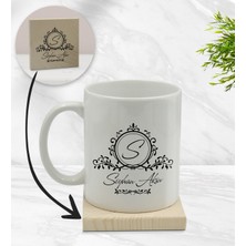 Bk Gift Kişiye Özel Isimli Beyaz Kupa Bardak ve Ahşap Bardak Altlığı Hediye Seti - Model 11