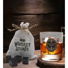 Bk Gift Kişiye Özel Isimli Viski Bardağı ve 6'lı Doğal Granit Viski Soğutma Taşı Seti - Model 18