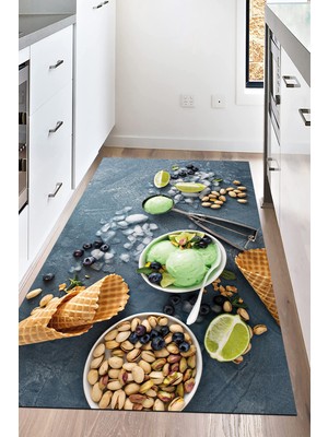 Napoli Home Dijital Baskılı Kaymaz Taban Yıkanabilir Dondurma Baskılı Mutfak Halısı NHM-HM-594